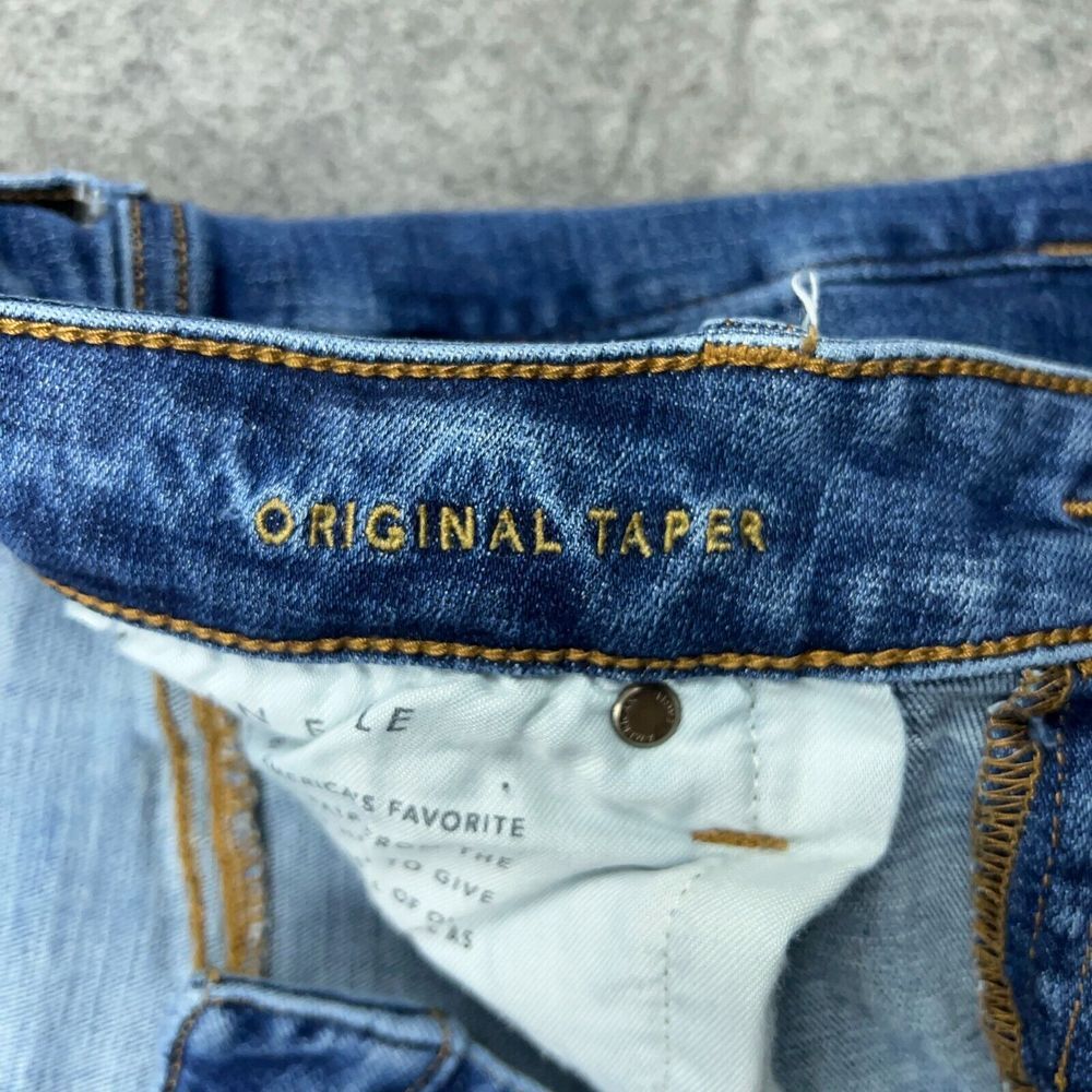 American Eagle Jeans Mens 33x32 Original Taper Blue‎ Distressed Stretch Denim - Picture 6 of 14